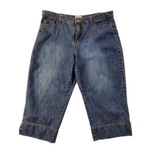 George & Martha Women's Cropped Destressed Stretch Blue Denim Pants Size 16, EUC